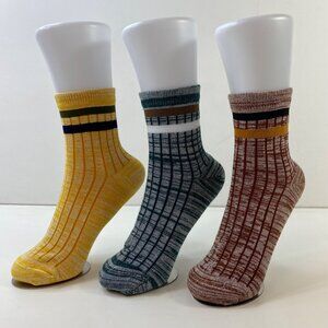 Unisex Colorful Striped Ribbed Crew Socks Set 3 Yellow Blue Red
